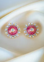 925Silver Moissanite Polki Ruby Earrings (Yellow Gold) EAR001285