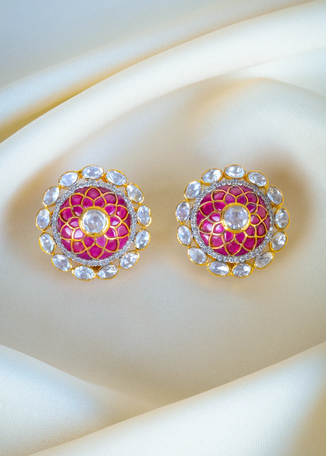925Silver-Moissanite-Polki-Ruby-Earrings-Yellow-Gold-EAR001285a 925Silver Moissanite Polki Ruby Earrings (Yellow Gold) EAR001285 - Image 1