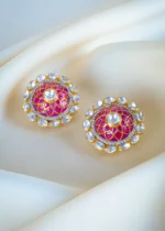 925Silver Moissanite Polki Ruby Earrings (Yellow Gold) EAR001285 - Image 2