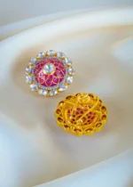 925Silver Moissanite Polki Ruby Earrings (Yellow Gold) EAR001285 - Image 3