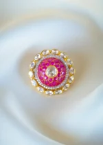925Silver Moissanite Polki Ruby Locket (Yellow Gold) LOC001284