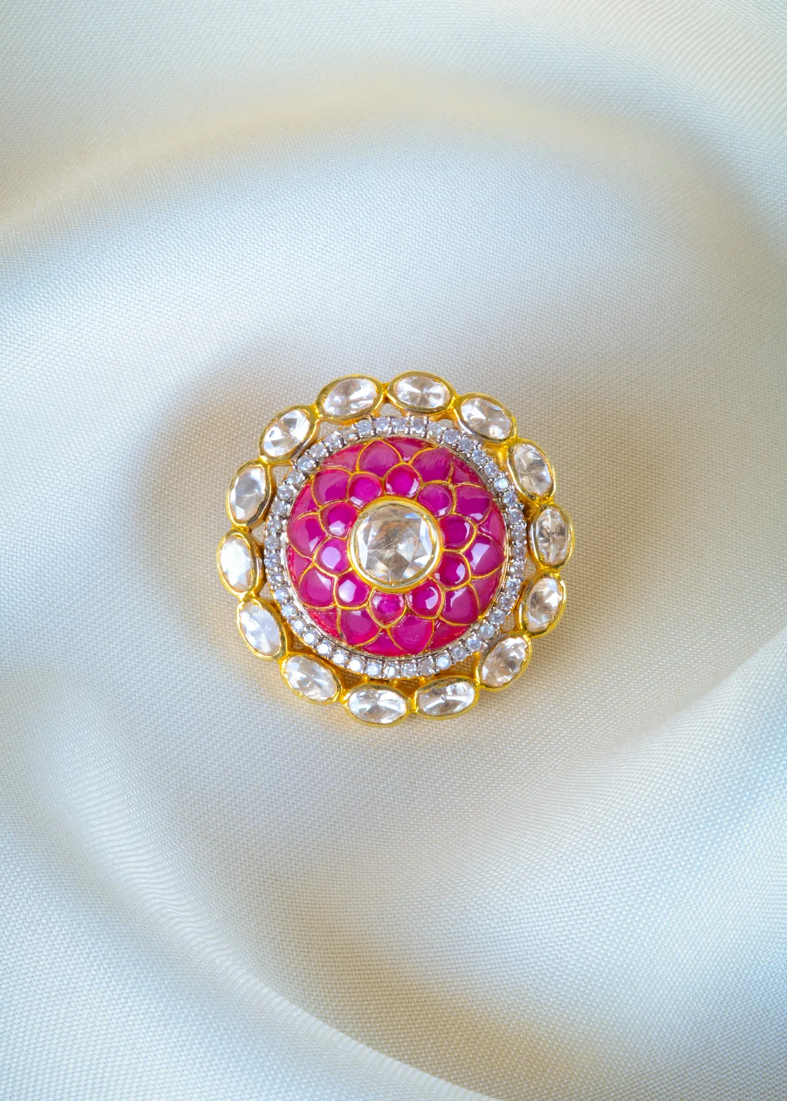925Silver-Moissanite-Polki-Ruby-Locket-Yellow-Gold-LOC001284a 925Silver Moissanite Polki Ruby Locket (Yellow Gold) LOC001284 - Image 1
