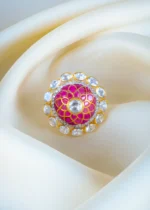 925Silver Moissanite Polki Ruby Ring (Yellow Gold) RING01288