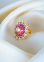 925Silver Moissanite Polki Ruby Ring (Yellow Gold) RING01288 - Image 3