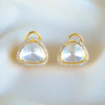925Silver Moissanite Polki Stud Earrings (Yellow Gold) EAR001287
