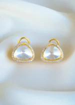 925Silver Moissanite Polki Stud Earrings (Yellow Gold) EAR001287
