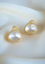 925Silver Moissanite Polki Stud Earrings (Yellow Gold) EAR001287 - Image 3