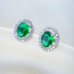 925Silver Oval Green Swarovski studs (Silver) EAR001508