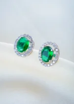 925Silver Oval Green Swarovski studs (Silver) EAR001508