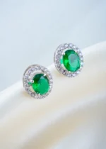 925Silver Oval Green Swarovski studs (Silver) EAR001508 - Image 2