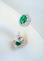 925Silver Oval Green Swarovski studs (Silver) EAR001508 - Image 3