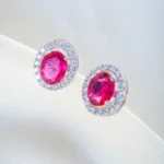 925Silver Oval Ruby Swarovski studs (Silver) EAR001509