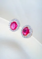 925Silver Oval Ruby Swarovski studs (Silver) EAR001509