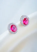 925Silver Oval Ruby Swarovski studs (Silver) EAR001509 - Image 2
