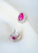 925Silver Oval Ruby Swarovski studs (Silver) EAR001509 - Image 3