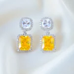 925Silver Solitaire Yellow Swarovski Earrings (Silver) EAR001511