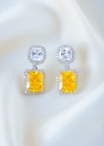 925Silver Solitaire Yellow Swarovski Earrings (Silver) EAR001511