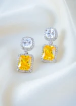 925Silver Solitaire Yellow Swarovski Earrings (Silver) EAR001511 - Image 2