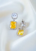 925Silver Solitaire Yellow Swarovski Earrings (Silver) EAR001511 - Image 3