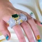 925Silver Triple Finger Elephant Cocktail Swarovski Ring (Silver) RING01320