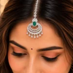 Green Silver Plated Diamond Maangtika- ACC002805