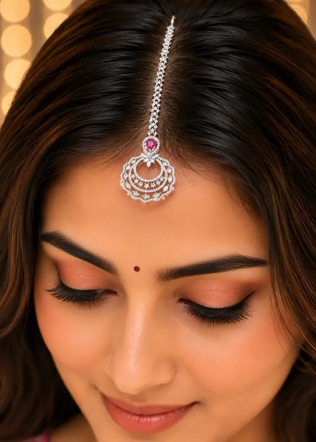 ACC002806 Ruby Silver Plated Diamond Maangtika- ACC002806 - Image 1