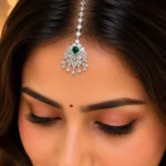 Green Silver Plated Diamond Maangtika- ACC002807