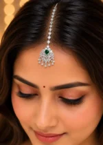 Green Silver Plated Diamond Maangtika- ACC002807