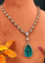 American Green Diamond Necklace Set (Black Rhodium)- NEC27012307 - Image 2