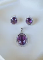 Amethyst Purple locket Set (Silver) PSET01357