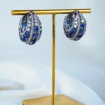 Antique Blue Sapphire Hoop Earrings (Antique Silver) EAR001290