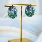 Antique Emerald Green Hoop Earrings (Antique Silver) EAR001292