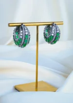 Antique Emerald Green Hoop Earrings (Antique Silver) EAR001292