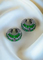 Antique Emerald Green Hoop Earrings (Antique Silver) EAR001292 - Image 2