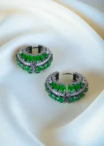 Antique Emerald Green Hoop Earrings (Antique Silver) EAR001292 - Image 3