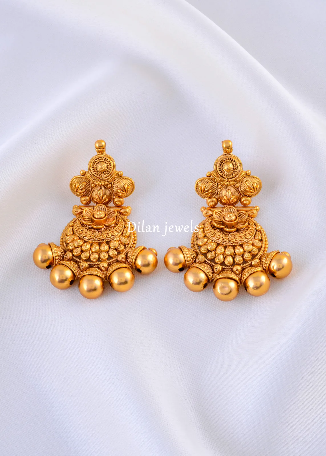 Antique-Floral-Temple-Danglers-Yellow-Gold-EAR002173A Antique Floral Temple Danglers (Yellow Gold) EAR002173 - Image 1