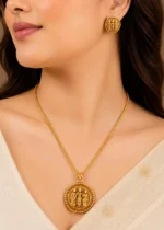 Antique Gold Plated Temple Necklace Set- NEC002760 - Image 4