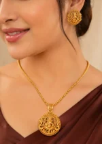 Antique Gold Plated Temple Necklace Set- NEC002761 - Image 4