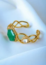 Antique Green Kundan Cuff Bracelet (Antique Gold) BRA001283 - Image 3