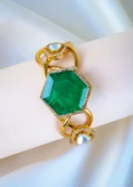 Antique Green Kundan Cuff Bracelet (Antique Gold) BRA001283 - Image 4