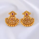 Antique Lotus Kundan Drop Earrings (Yellow Gold) EAR002291