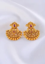 Antique Lotus Kundan Drop Earrings (Yellow Gold) EAR002291
