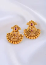 Antique Lotus Kundan Drop Earrings (Yellow Gold) EAR002291 - Image 2