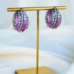 Antique Ruby Red Hoop Earrings (Antique Silver) EAR001291