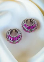 Antique Ruby Red Hoop Earrings (Antique Silver) EAR001291 - Image 2