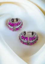 Antique Ruby Red Hoop Earrings (Antique Silver) EAR001291 - Image 3