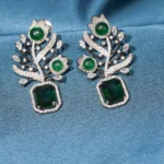 Antique Silver Green Earrings (Black Rhodium) EAR000506
