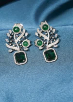 Antique Silver Green Earrings (Black Rhodium) EAR000506