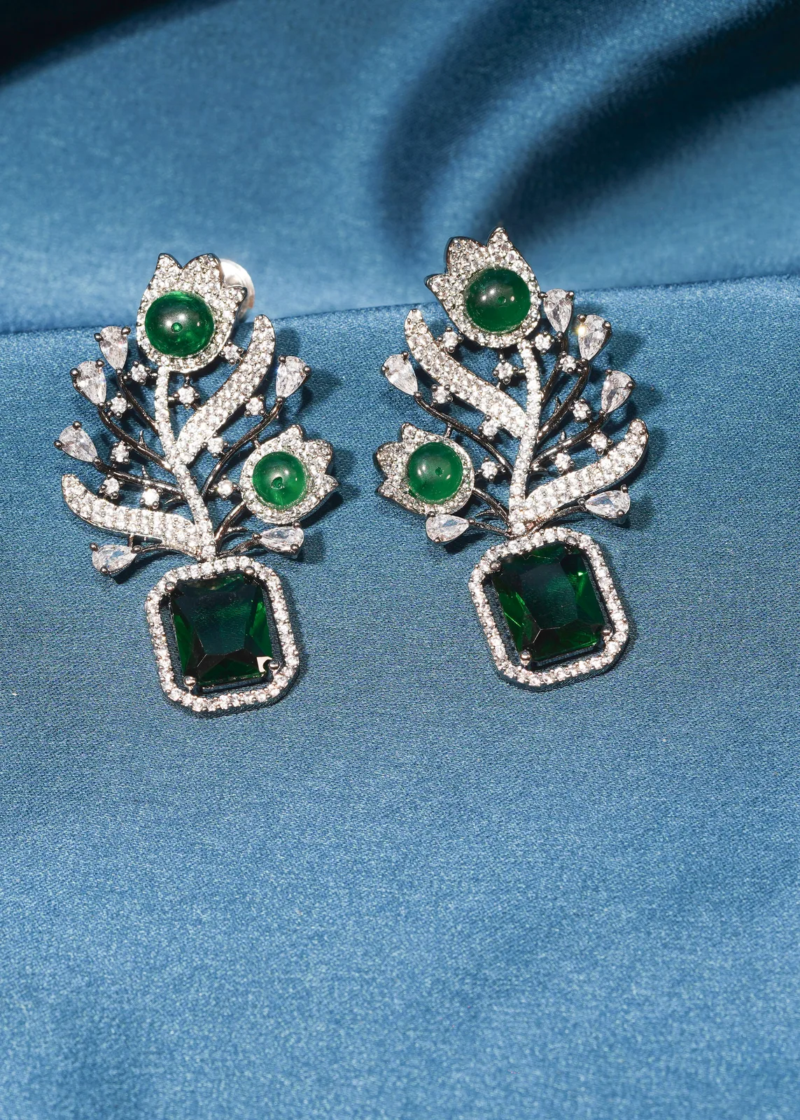 Antique-Silver-Green-Earrings-Black-Rhodium-EAR000506a Antique Silver Green Earrings (Black Rhodium) EAR000506 - Image 1