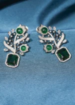 Antique Silver Green Earrings (Black Rhodium) EAR000506 - Image 2